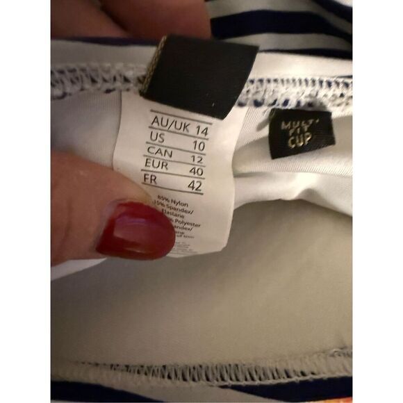 Niptuck Women's 10 Twist Front One Piece Swimsuit Blue Sorrento Stripe Nautical - Picture 12 of 14